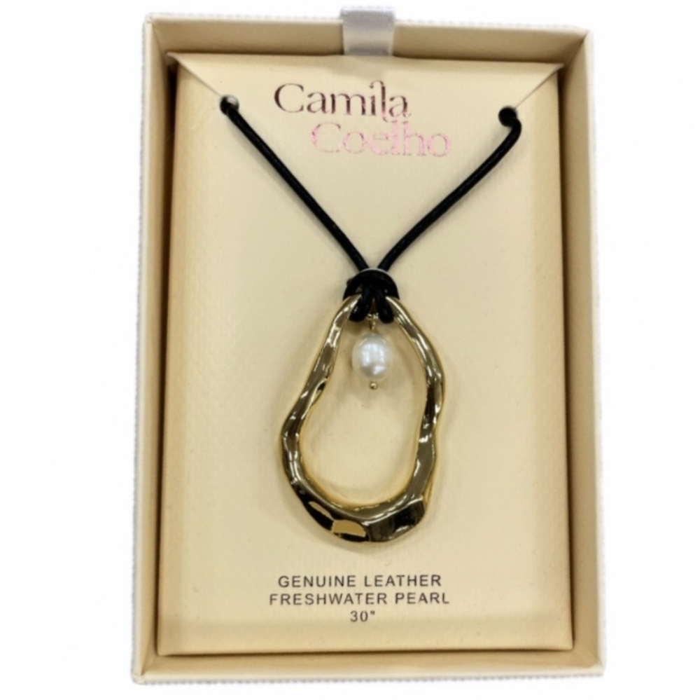 🖤 ▪️Camila Coelho▪️Genuine leather Freshwater Pearl 30" Necklace